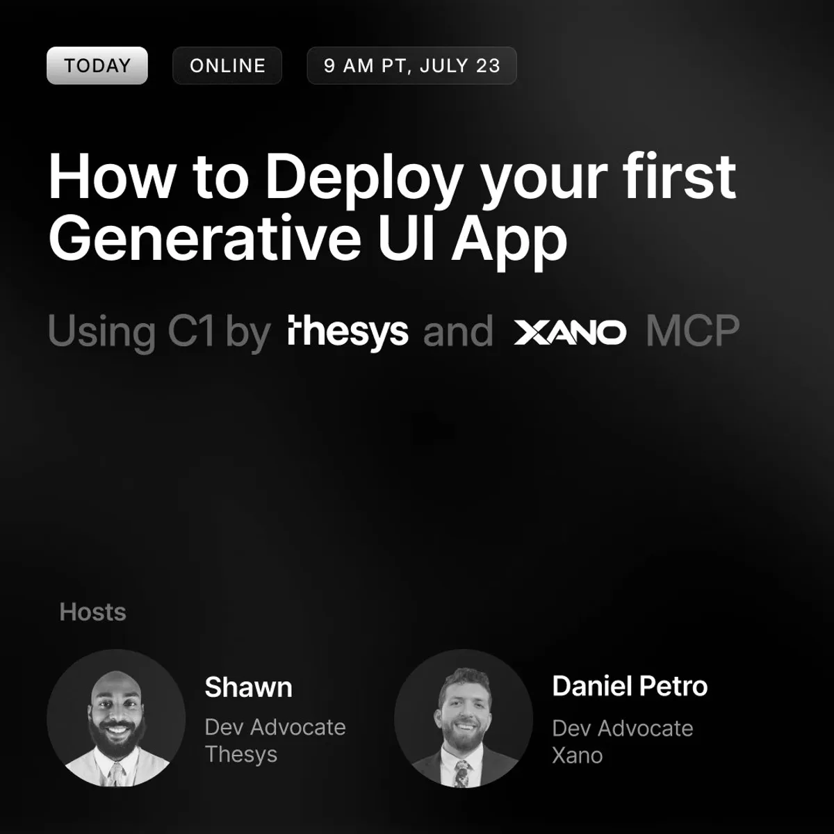Daniel Petro at Xano webinar breaking down the architecture behind dynamic AI interfaces.