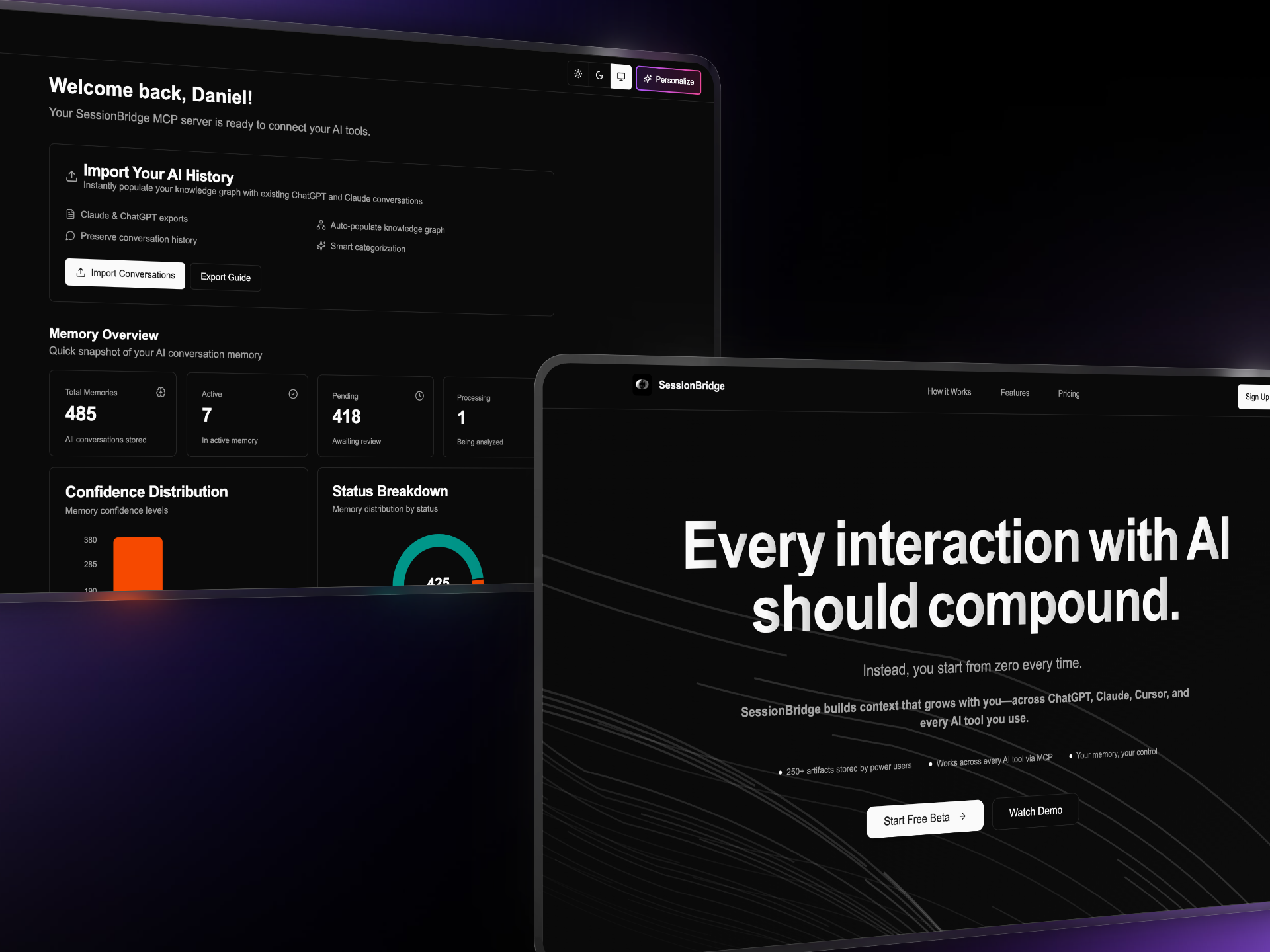 SessionBridge AI memory platform interface